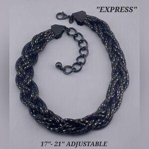 Express braided mesh chain necklace in a gunmetal tone